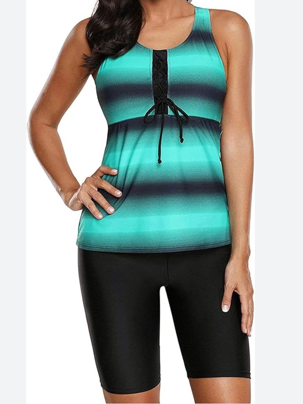 New In Packaging American Trends Green And Black Tankini 2 Piece Swimsuit 3XL
